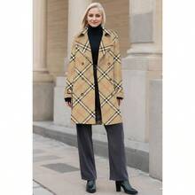 - Gabardina impermeable de doble botonadura para mujer con solapa clsica con cinturn - CH + Caqui negro (Negro caqui) - Ver 3