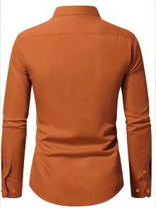 男士正式纯色长袖单排扣商务衬衫 - 亮橙色 - 查看 3