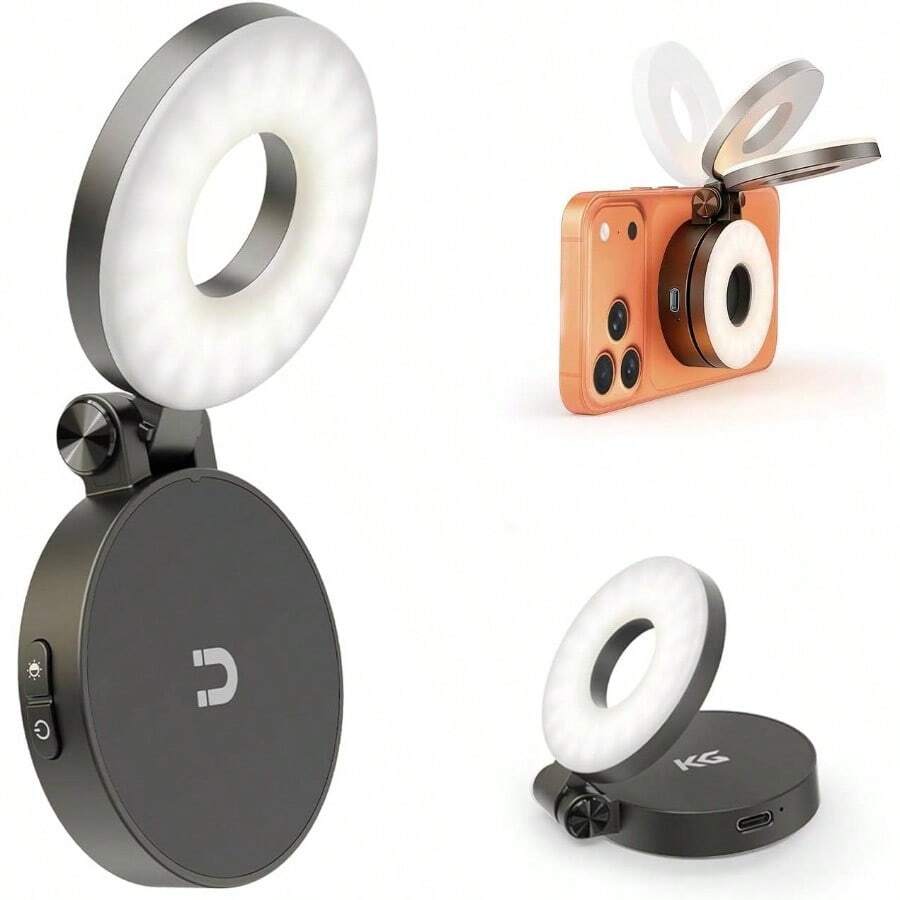 - Luz magntica para selfie, anillo de telfono porttil con luz recargable, negro - Negro - Ver 1