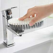 1pc Flexible Plastic Cleaning Brush - Multifunctional Non-Electric Scrubbing Tool For Kitchen And Bathroom - White Ash - View 4