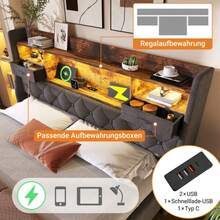 Upholstered Bed 90x200 Cm With Hydraulic Storage And LED Headboard, 4 Charging Stations (USB/Type-C), Single Bed Including Slatted Frame, Grey Linen Fabric (Mattress Not Included) - Gray 4 - View 4