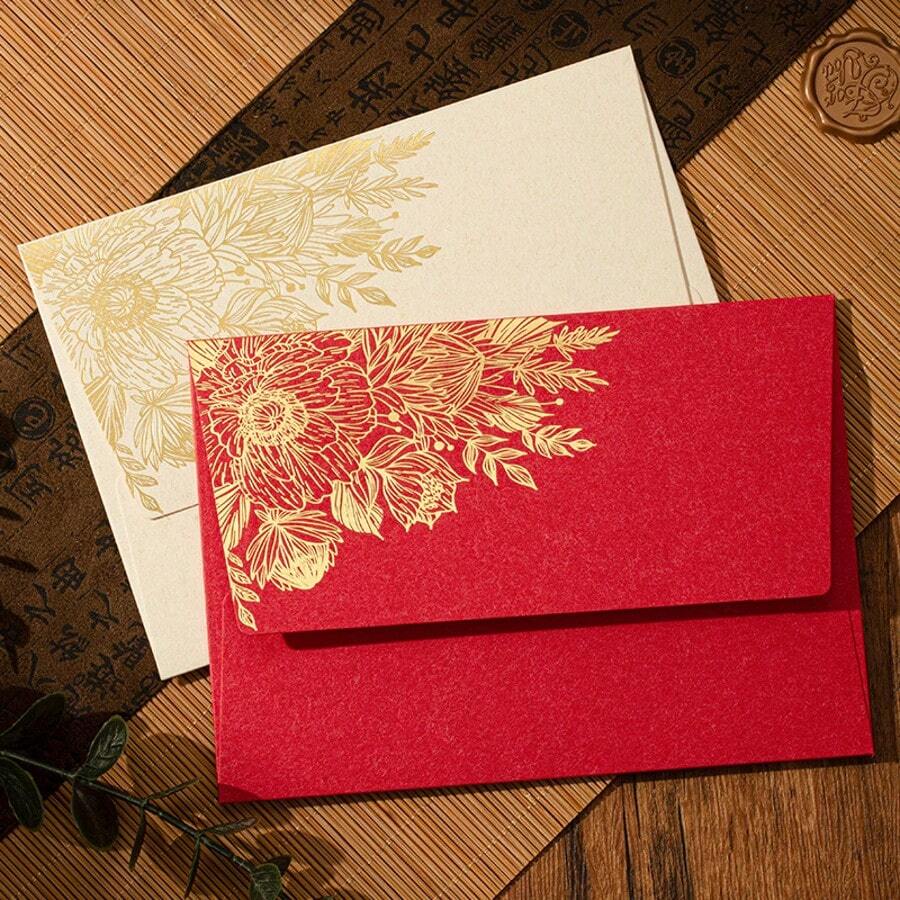 10个/包 复古高档烫金花卉图案邀请函信封 - 10pcs燙金信封 - 查看 1