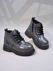 系带靴，女婴冬季可爱鞋，幼儿和小孩鞋 - 黑色 - 查看 7