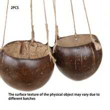 Maceta colgante de cáscara de coco, cáscara de coco natural, pulida a mano, cuerda para colgar, maceta, decoración retro de granja y restaurante, soporte para plantas, maceta para flores, canasta para flores - Café integral - Ver 9