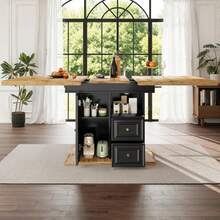 Extendable Dining Table, 110 X 80 X 75 Cm. Suitable For Dining Rooms, Kitchens Or Patios. Extendable Wooden Dining Table With A Length Of Up To 140 Cm. Seats Up To Six People. Tabletop With H - Black - View 1