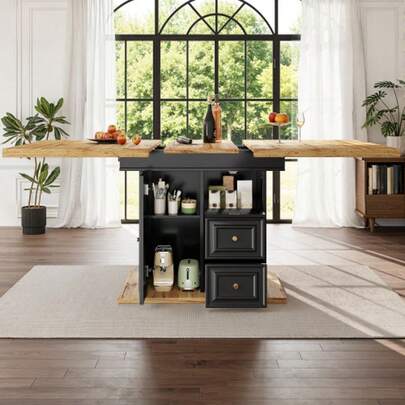Extendable Dining Table, 110 X 80 X 75 Cm. Suitable For Dining Rooms, Kitchens Or Patios. Extendable Wooden Dining Table With A Length Of Up To 140 Cm. Seats Up To Six People. Tabletop With H