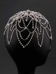 1 pieza Redecilla para el cabello de mujer de color dorado o plateado, accesorio de velo de novia estilo europeo, decoración simple para el cabello para fiesta, evento, vacaciones, accesorio de moda europeo y americano, accesorio de San Valentín - 924 - Ver 2