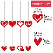 16pcs Valentine's Day Hanging Decorations - Heart Shaped Decorations, Shiny Valentine's Love Heart Hanging Ornaments With Red Ribbons, Suitable For Valentine's Day Party, Home, Office, Classroom Decor And Gifts - Multicolor - View 3