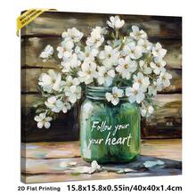 1pc 40*40cm(16x16inch) Canvas Framed Wall Art Print Country Style Flower For Home Office Bathroom Living Room Hallway Dining Room Cafe Bedroom Decoration.Stretched And Framed Ready To Hang. - 白色 - 查看 6