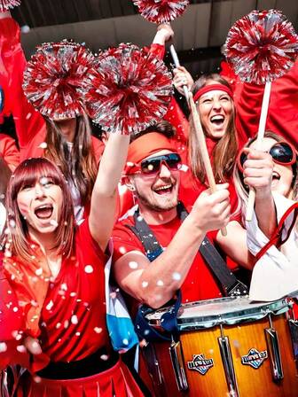 2 piezas de pompones de animadora de color rojo mezclado con plata para baile y deportes de animación