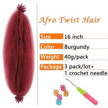 Springy Afro Twist Hair 16 Inch 3 Packs Burgundy Color Pre Fluffed Marley Twist Braiding Hair For  (16 Inch, Burgundy),Burgundy - 酒紅色 - 查看 3