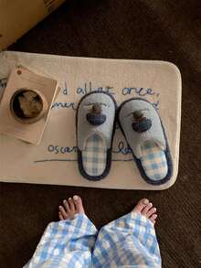 XIXITIAO 1 par de pantuflas planas de estilo champiñón de color contrastante para mujer, con suela suave esponjosa y peluda, diseño lindo y cálido para interiores, suela silenciosa y suave, de fácil deslizamiento, estilo champiñón, ligeras y de punta cerrada - Azul - Ver 9
