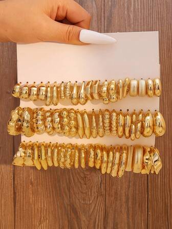 20/60 Pcs Minimalist UV-Plated Gold Resin Women's Earrings Set – Elegant Jewelry With Waterdrop, Geometric Small Hoops, Mini C & Statement Large Hoops, Lightweight Plastic Accessories For Daily Wear, Fall Winter Outfits & Christmas Gifts For Friends & Family