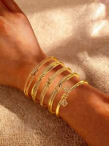 5/1pc Luxury Geometric Copper Bracelet, Versatile Design, Showcases Jewelry Accessorizing Beauty, Exquisite Christmas Gift For Girlfriend - Gold - View 2