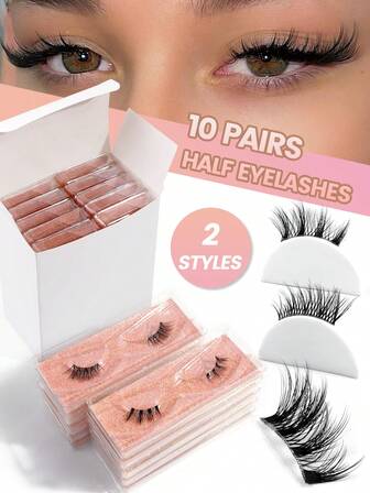 MAGEFY 10 pares de pestañas postizas de medio ojo con tallo transparente, pestañas de zorro de aspecto natural, pestañas esponjosas y delgadas para uso diario, pestañas de manga, ojos curvados y agrandados, desordenados, pestañas de ojos de gato, pestañas dobles agrandadas, pestañas postizas de visón 3D delgadas y cortas, naturalmente delgadas, curvadas y agrandadas, para que las mujeres las usen en viajes, fiestas, trabajo, regalos para mujeres