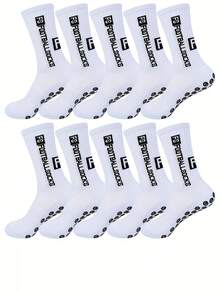 5双/10双男士防滑橡胶底足球袜运动袜