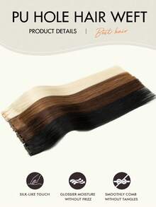 隐形孔PU发片，真人发，Remy发片，1b自然黑直发，注塑PU孔发片接发 - S18/613 - 查看 4