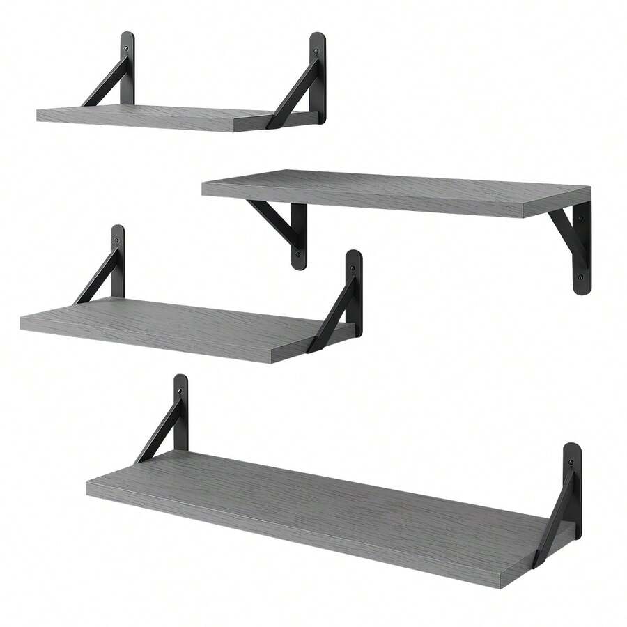 YC-HOGAR Juego de estantes flotantes de madera (4 piezas), disponible en varios tamaños y para montaje en pared, adecuado para la decoración de sala de estar, baño, dormitorio y cocina. - Gris - Ver 1