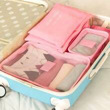 1 Set Of 6pcs Travel Packing Cubes, Large Capacity Organizer Bags - Includes Makeup Bag, Toiletry Bag, Garment Bag, Suitable For Storing Clothes, Shoes, Cosmetics, Electronics, Accessories, Great For Travel, Vacation, Business Trip, Home Organization Graduation Bag For School School Accessories School Stuff - Pink - View 5