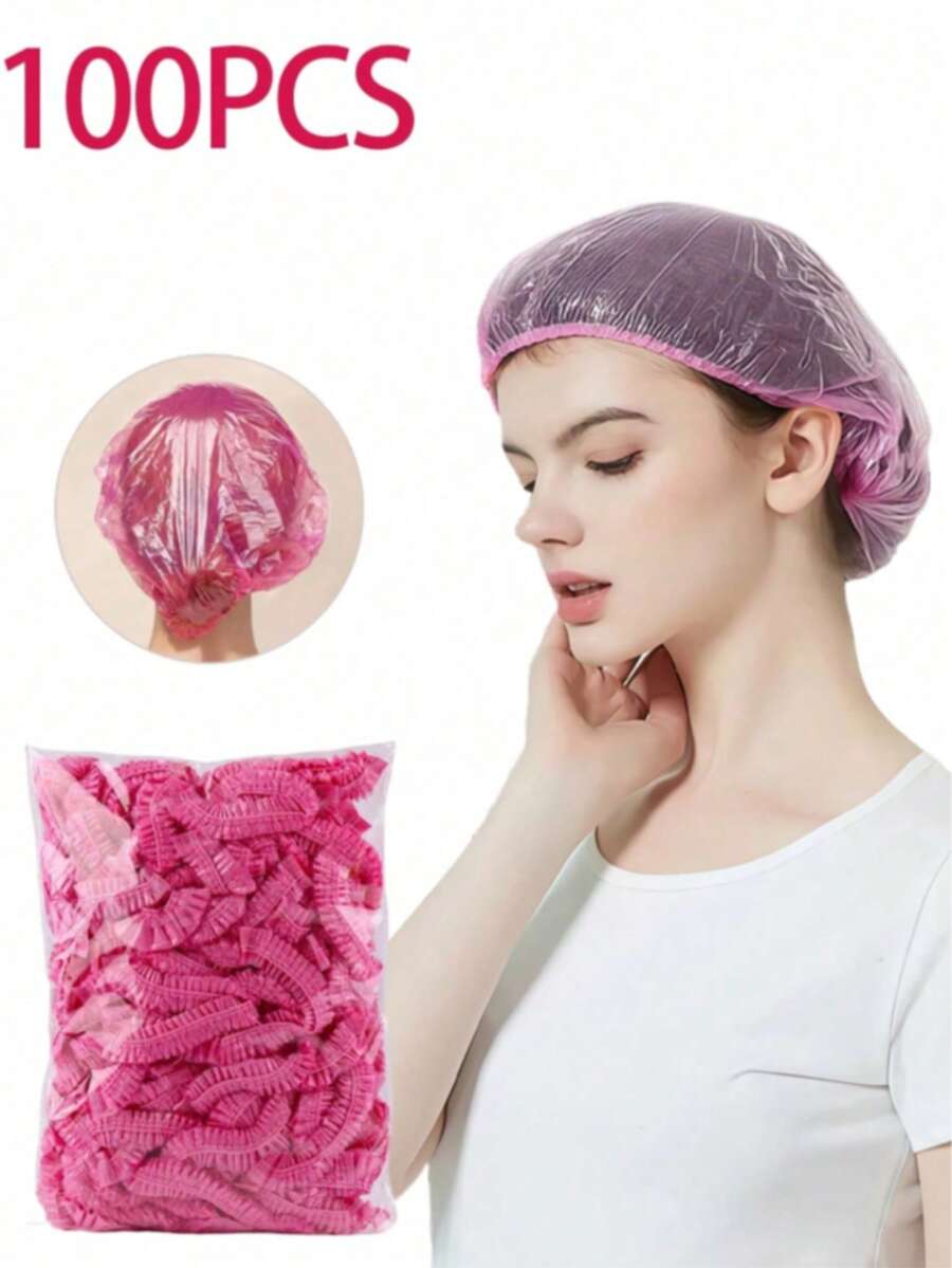 50/100pcs Disposable Plastic Shower Caps, Waterproof Shower Head Covers, Beauty Dye & Dust Protection Hair Caps, Suitable For Kitchen, Hotel, Salon, Bathroom, Kitchen Supplies, Cleaning Protection, (Pink, White, Yellow, Blue), Back To School Season - Multicolor - View 1