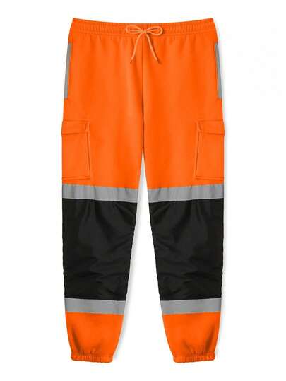 Men's Reflective Patchwork Joggers Pants Drawstring Elastic Waist Trousers For Emergency, Roadside Work