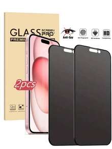 2 件隐私钢化玻璃屏幕保护膜适用于 17、16e、16、16 Pro、16 Pro Max、16 Plus、15 Pro Max、14、13、12、11、XS Max、XR、7、8 Plus，防偷窥 - 黑色 - 查看 24