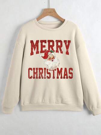 Fröhliche Weihnachten Weihnachtsmann Sweatshirt, bequemer Pullover, Weihnachten Damen, Herbst und Winter für Frauen, Damen Dropped Shoulder Crew Neck Langarm Lässig Sweatshirt