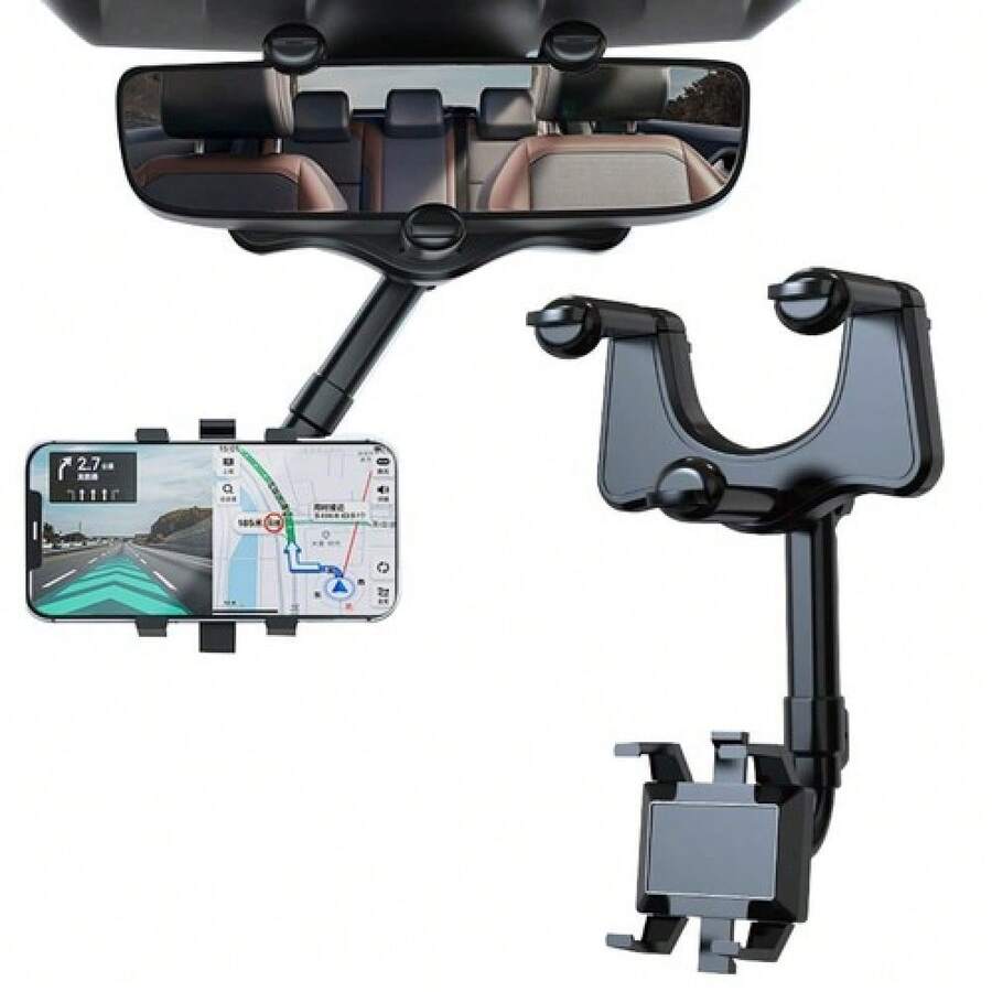 360 °   Car Phone Holder Rotatable And Retractable Rearview Mirror Mount Universal - 黑色 - 查看 1