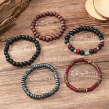 New Retro Pattern Black And Red Wooden Bead And Coconut Shell Multi-Piece Wooden Bead Bracelet, Perfect For Festive Occasions And Birthday Gifts For Friends. - A - 查看 4