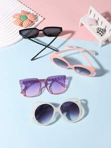 一套4副男女童眼镜，适合9-14岁，镂空蝴蝶/方形镜框时尚眼镜，有色镜片，Y2K风格，适合日常佩戴和户外活动 - 彩色 - 查看 4