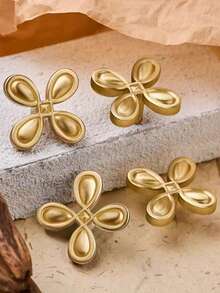 4pcs Brass French Style Cabinet Handles, Suitable For Wardrobe, Cabinet, Shoe Cabinet, Drawer, Vanity, Children's Room, High-End Hardware Handles, Leaf Shape, Copper Material, Handles With Screws Included - Multicolor - View 3