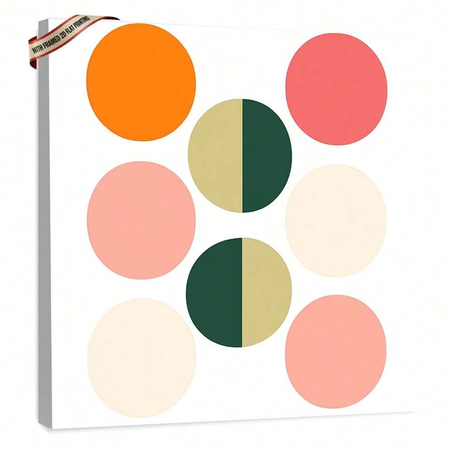 1pc 40*40cm(16x16inch) Art Decor Square Canvas Wall Art With Framed Bright Geometric For Living Room Bedroom Office Chic Scenic Photography Decor.Stretched And Framed Ready To Hang. - 白色 - 查看 1