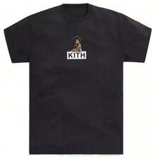 Short Sleeved With Letter Print Summer Round Neck Cotton KITH T-Shirt Casual Loose And Simple Men Women Top Tee - màu đen - Xem 1