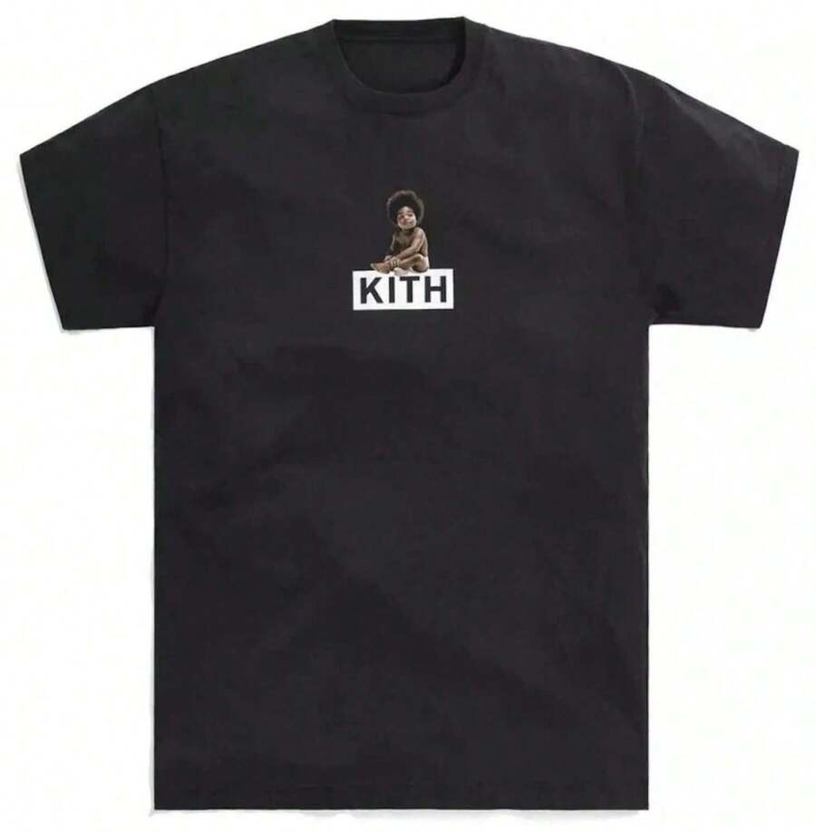 Short Sleeved With Letter Print Summer Round Neck Cotton KITH T-Shirt Casual Loose And Simple Men Women Top Tee - màu đen - Xem 1