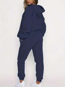 2pcs Women Casual Outdoor Sports Suit, Street Fashion Hooded Sweatshirt Long Sleeve Top & Drawstring Loose Pants Set