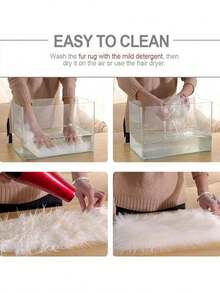 1件白色蓬松人造毛皮柔软方形椅垫，超柔软地毯，易于清洁和存放，多用途，适用于客厅、卧室、宿舍、办公椅、现代家居装饰梳妆凳座垫、家用沙发垫、卧室装饰地毯 - 白色 - 查看 7