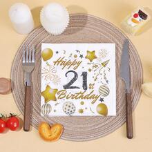 20 piezas/40 piezas/60 piezas, Servilletas de papel para el 21 cumpleaños, Servilletas blancas y doradas de "Feliz Cumpleaños" desechables para almuerzo, cóctel, fiesta de bebidas, decoraciones para fiestas de aniversario y cumpleaños, 13 X 13 pulgadas - Multicolor/21 años - Ver 2
