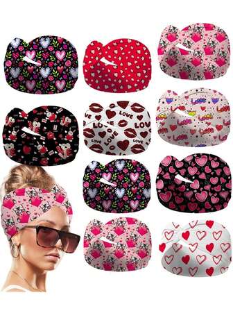 2/4pcs Women's Valentine's Day Headbands, Elastic Non-Slip Headbands, LOVE Style Printed Headbands, Suitable For Women Sports, Workout, Autumn/Winter, Bohemian Style Yoga Headbands, Soft Headbands Women Hair Accessories Fashion Hair Bands Elegant Head Wrap