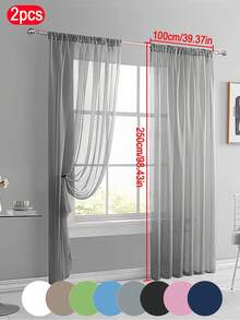 2pcs Solid Sheer Curtains, Lightweight Luxurious Minimalist Polyester Sheer Curtains, Filtering Lighting For Bedroom, Living Room, Balcony Decoration, Modern Design 100% Polyester Thin Voile, Semi-Transparent Privacy, Fashionable Bedroom Decor, Thin Transparent Voile