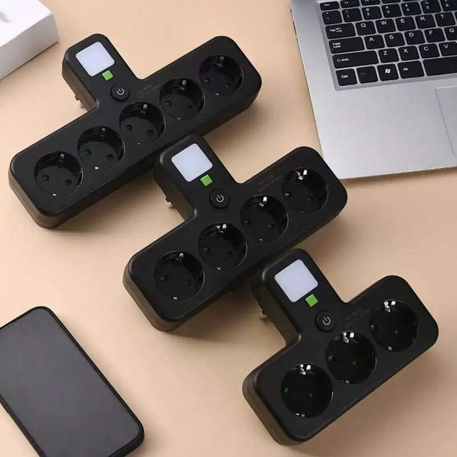 1-To-5 Converter With Switch Multi-Functional Night Light Multi-Hole Power Strip Household Socket EU Plug Outlet 5 Sockets - EU E Type Plug(220-240V) - View 1