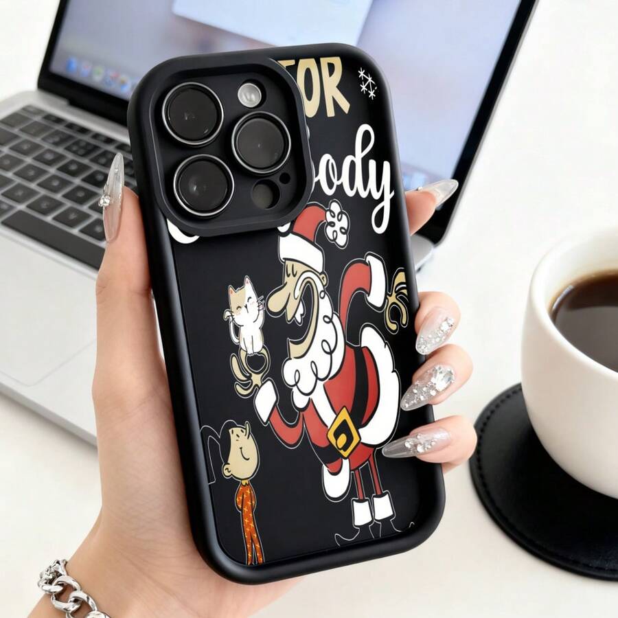 Cubierta de teléfono con diseño de Papá Noel y gatos negra con texto navideño para uso diario y festivoCompatible with 16 Pro Max/16 Plus/16 Pro/16/15 Pro Max/15 Plus/15 Pro/15/14 Pro Max/14 Plus/14 Pro/14/13 Pro Max/13 Pro/13/12 Pro Max/12 Pro/12/11 Pro Max/11 Pro/11/XS Max/XR/X/7 Plus/7 TPU Drop-Proof and Stain-Resistant Protective Soft Case - Café integral - Ver 1