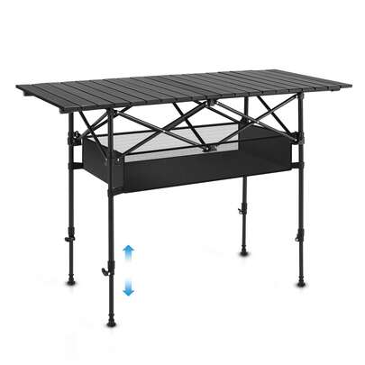 Mesa de camping regulable en altura – Fabricada en aleación de aluminio y acero al carbono