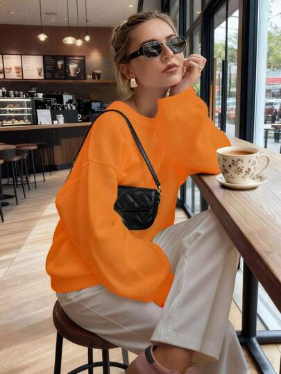 Nuevo suéter de punto de cuello redondo de manga larga con sensación otoñal e invernal para mujer, suelto y versátil, con hombros caídos, para Año Nuevo