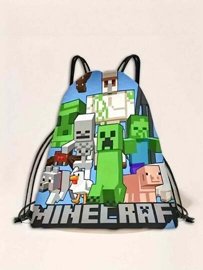 Minecraft A Portable Backpack [Vibrant Themed Drawstring Bag] Vibrant Pixel Art & Cartoon Character Themed Drawstring Bag | Non-Woven Fabric, Durable & Machine Washable, Suitable For Sports, Library, Shopping, Casual Carry - Christmas & Halloween