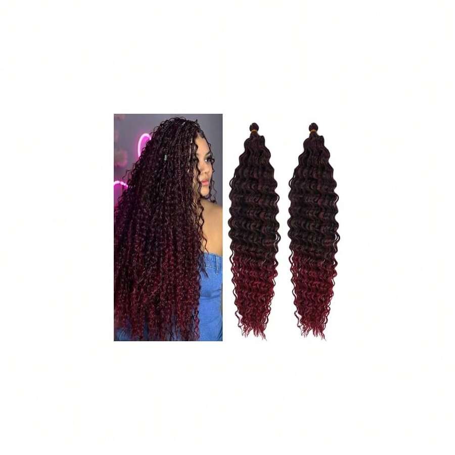 Black Burgundy Boho Hair For Braiding Curly Ocean Wavy Braiding Hair Deep Wave Crochet Hair For 24 Inch 2 Packs Soft Curls For Boho Braids Extensions,1b/900BohoHair - 1b/900BohoHair - 查看 1