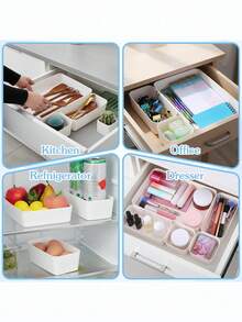 1/4/5/9pcs White Storage Box, Drawer Built-In Classified Storage Box, 4 Sizes, Multifunctional Storage Set, Freely Combined Desktop Organization Storage Container, Plastic Material, Suitable For Cosmetics Sorting, Kitchen Supplies Storage, Office Supplies Classified Storage ,Room Decor - White - View 11