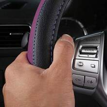 Leather Car Steering Wheel Cover, Non - Slip Car Wheel Cover Protector Breathable Microfiber Leather Universal Fit Most Beige - Purple-2 - View 5