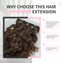 FLUFYMOOZ Clip In Hair Extensions,6PCS Hair Extensions Long Mermaid Waves Wavy Synthetic Clip On Hairpiece For Women 24 Inch (Dark Brown With Highlights),DarkBrownwithHighlights - 深棕色帶高光 - 查看 5