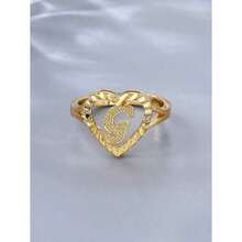 1pc Vintage Countryside Aesthetic 26 Alphabet Design Adjustable Ring For Women And Couples Suitable For Party And Travel Gifts - 金子 - 查看 8