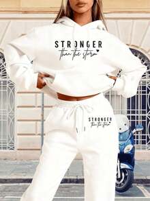 ChristmasLC Women's Casual- 'Stronger Than The Storm' Letter Print Hoodie, White, Loose Fit With Pockets, Perfect Autumn And Winter, Comfortable Clothing |     Loose Fit Hoodie |     Casual Daily Wear Pants, Halloween Costumes, Thanksgiving Clothing, Hoodie Autumn And Winter, Unisex Short Sleeves,,, Plus Size Fall Clothes, Sweatshirt, Fall Clothes WomenLoose And Comfortablechristmas Outfit Women - Grey - View 7